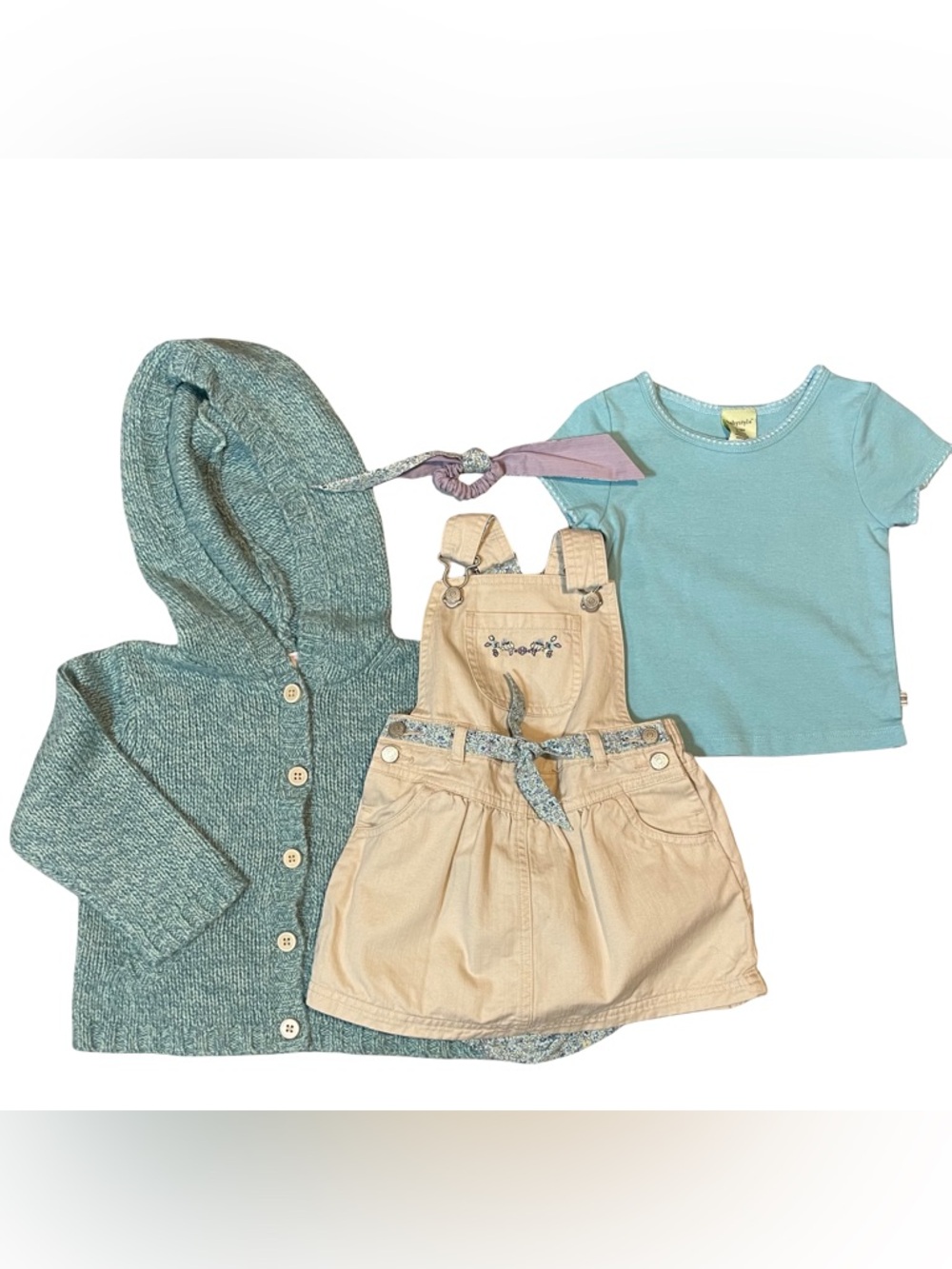 Janie and Jack Lavender Skies Cardigan & Khaki Jumper & BabyStyle Tee 12-18 m